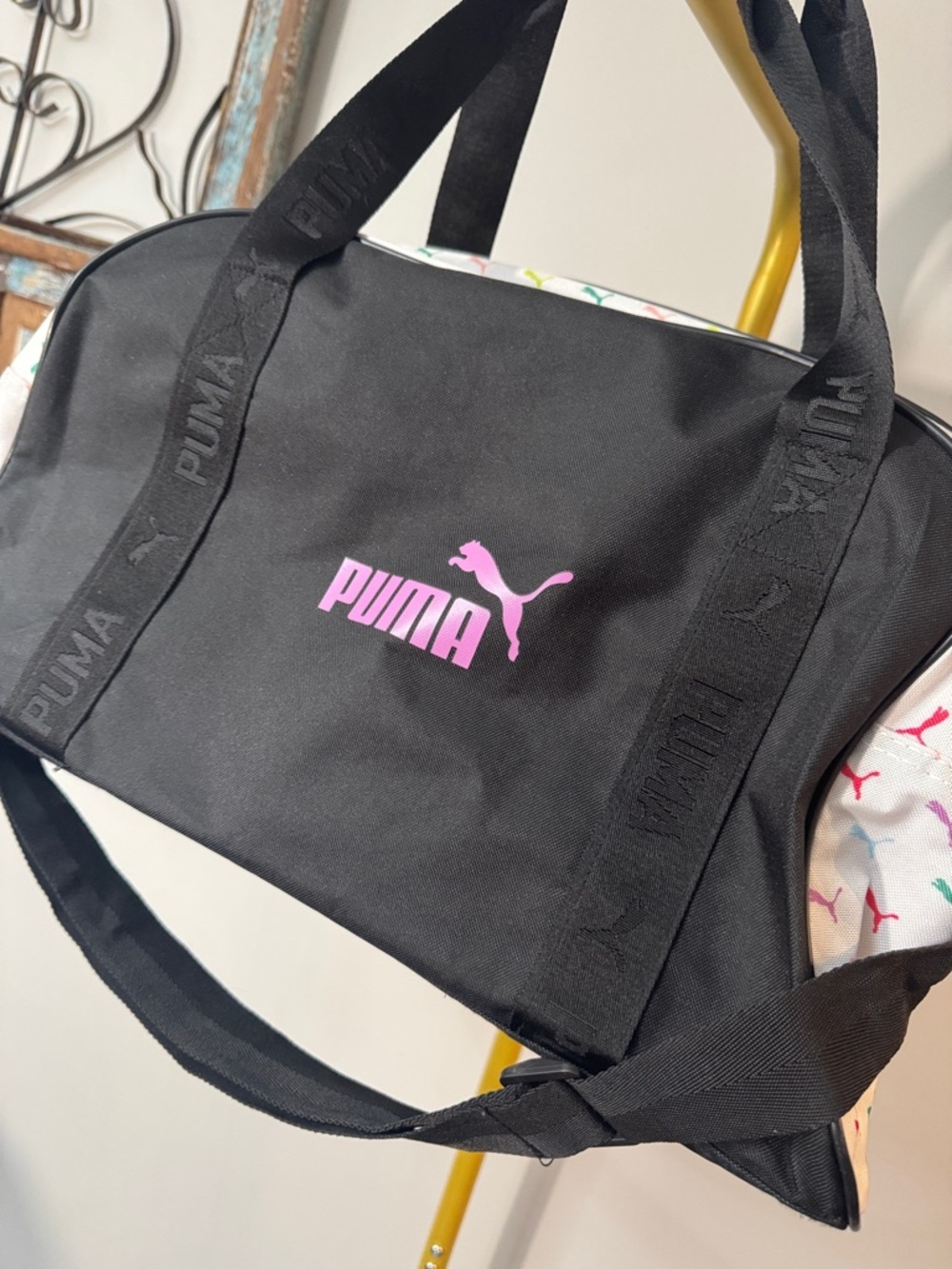Puma Black Duffel Bag with Pink Logo and White Accents EUC - Picture 2 of 13
